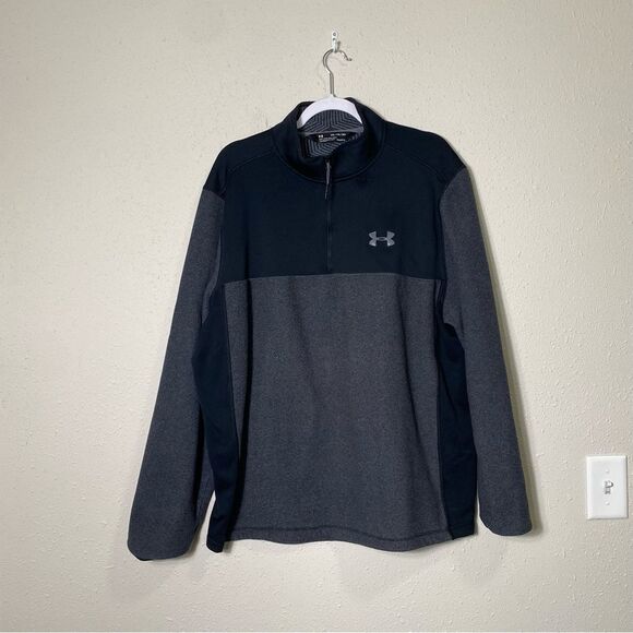 Under Armor Loose Fit Cold Gear Fleece 1/4 Zip Gray/Black Sweatshirt Men's  XXL - Picture 3 of 7